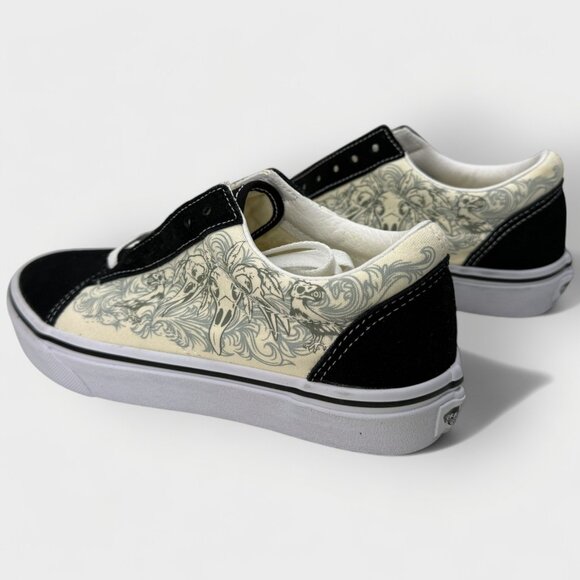 Vans Raven Skull Old Skool VN000D3HBMW Suede Black True White Size W7/M5.5 - Picture 6 of 11